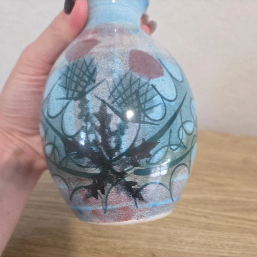 Vintage Tain Pottery Scotland Glenaldie Thistle Vase 5.75
